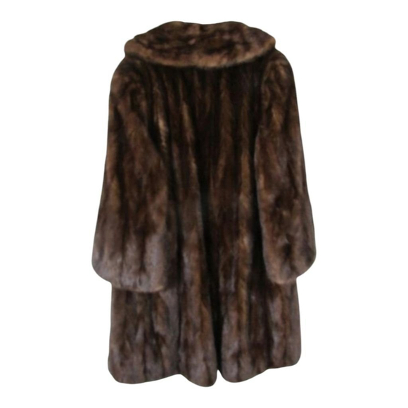 Women's Famous Barr Brown Authentic Mink Fur Coat Size L - Picture 2 of 12